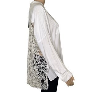 ARYN K   Oversized White Shirt With Sheer Cream Crochet Designed Back   Size S